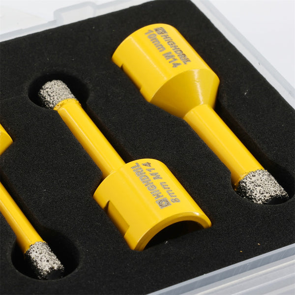 HIGHDRIL Diamond Core Bit 4pcs/set Dia 6/8/10mm Drill Bit+20mm Chamfer Bit Marble Stone Porcelain Granite M14 Thread