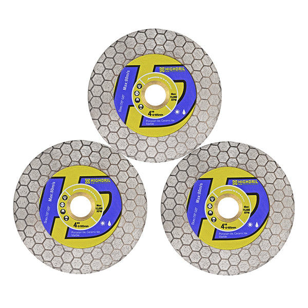 HIGHDRIL Dry Double-Side Diamond Cutting Grinding Blade for Ceramic Tile Marble Dia 4"/ 4.5''/5"