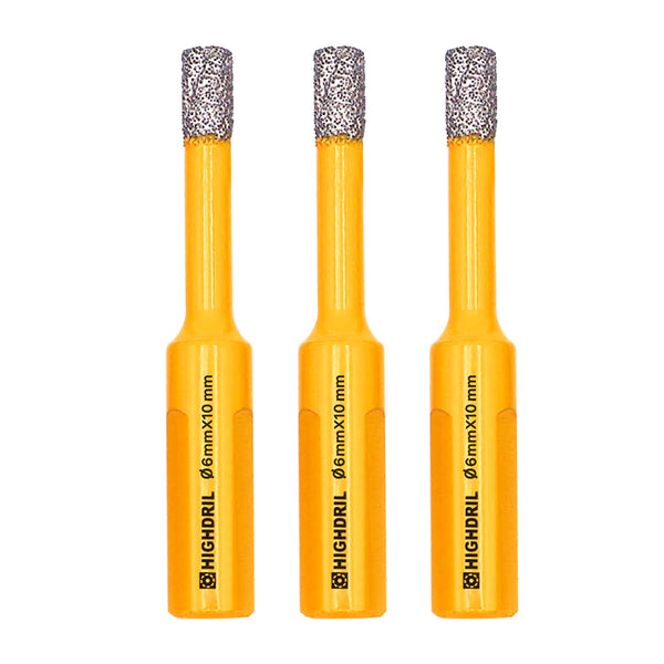 HIGHDRIL Diamond Vacuum Brazed Triangular Shank Drill Bits for Granite Marble Masonry Hard Plastic Glass Ceramic Dia 6/8/10mm