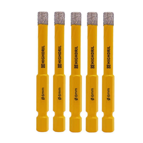 HIGHDRIL Diamond Vacuum Brazed Quick-fit Shank Drill Bits for Granite Marble Masonry Hard Plastic 6/8/10/12/14mm