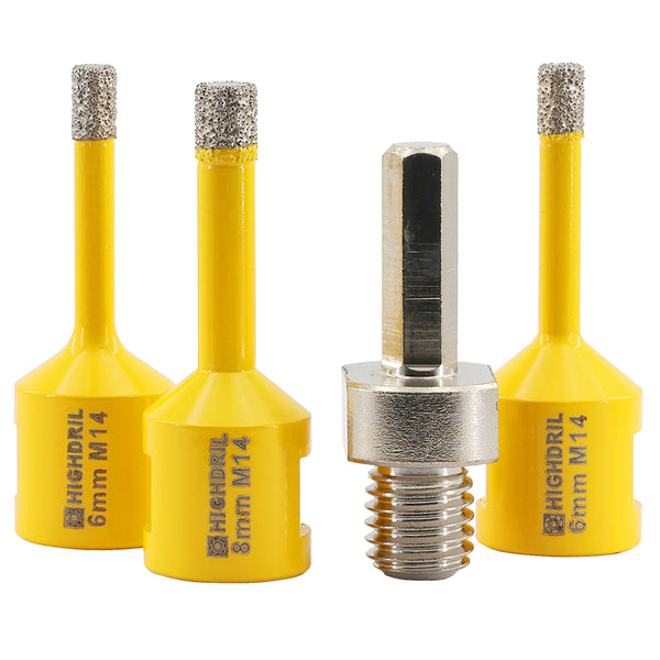 HIGHDRIL  Diamond Drill Bit 4pcs/box Dia 6/6/8mm Core Bit+Hex Shank Adapter For Granite Marble Porcelain Tile Stone M14 Thread