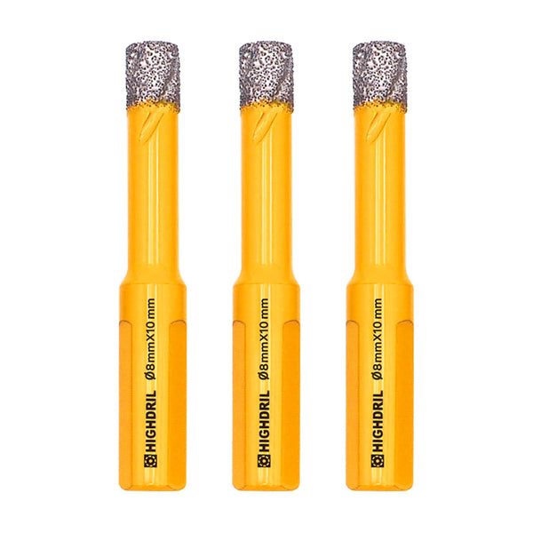HIGHDRIL Diamond Vacuum Brazed Triangular Shank Drill Bits for Granite Marble Masonry Hard Plastic Glass Ceramic Dia 6/8/10mm