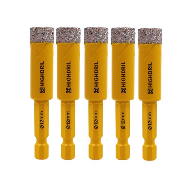 HIGHDRIL Diamond Vacuum Brazed Quick-fit Shank Drill Bits for Granite Marble Masonry Hard Plastic 6/8/10/12/14mm