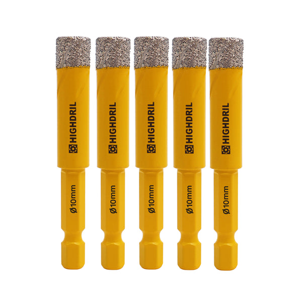 HIGHDRIL Diamond Vacuum Brazed Quick-fit Shank Drill Bits for Granite Marble Masonry Hard Plastic 6/8/10/12/14mm