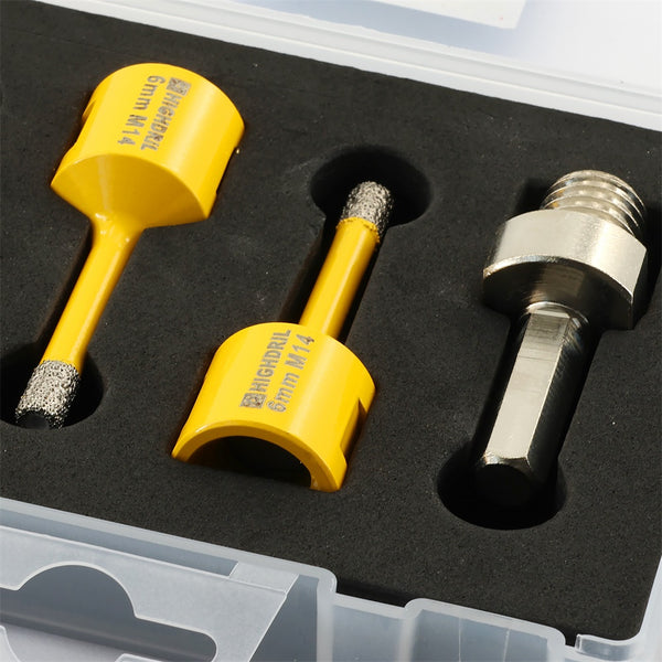 HIGHDRIL  Diamond Drill Bit 4pcs/box Dia 6/6/8mm Core Bit+Hex Shank Adapter For Granite Marble Porcelain Tile Stone M14 Thread