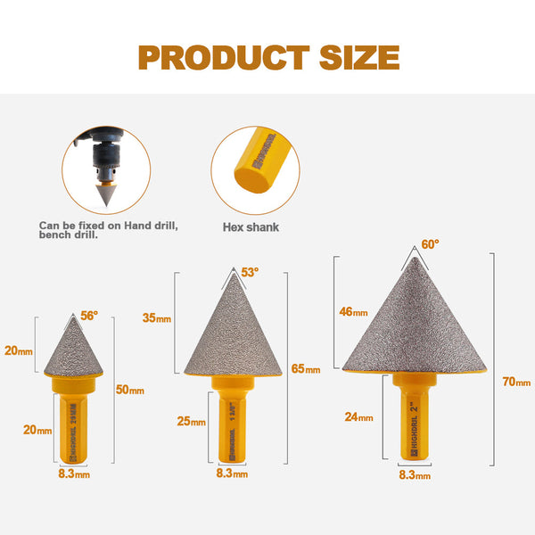 HIGHDRIL Diamond Hexagon Shank Chamfer Milling Bits for Enlarge Grind Polish Formed Holes in Tile Porcelain Ceramic 35/50mm