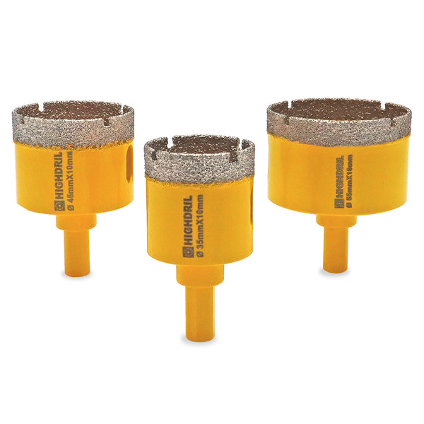 HIGHDRIL Diamond Vacuum Brazed Triangular Shank Drill Bits for Granite Marble Masonry Hard Plastic Glass Ceramic Dia 20-65mm