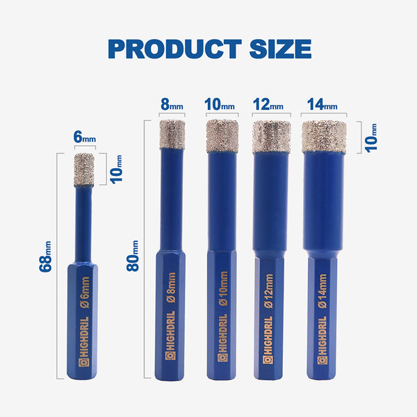 HIGHDRIL Diamond Vacuum Brazed Hexagon Shank Drill Bits for Granite Marble Masonry Hard Plastic Dia 6-38mm