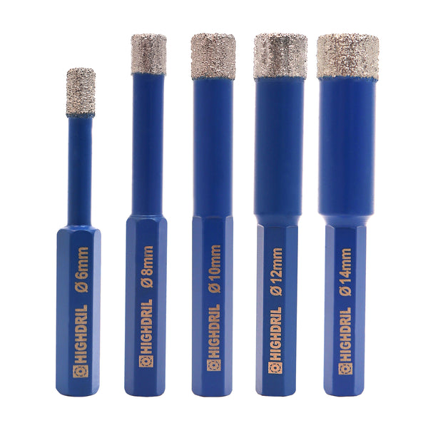 HIGHDRIL Diamond Vacuum Brazed Hexagon Shank Drill Bits for Granite Marble Masonry Hard Plastic Dia 6-38mm