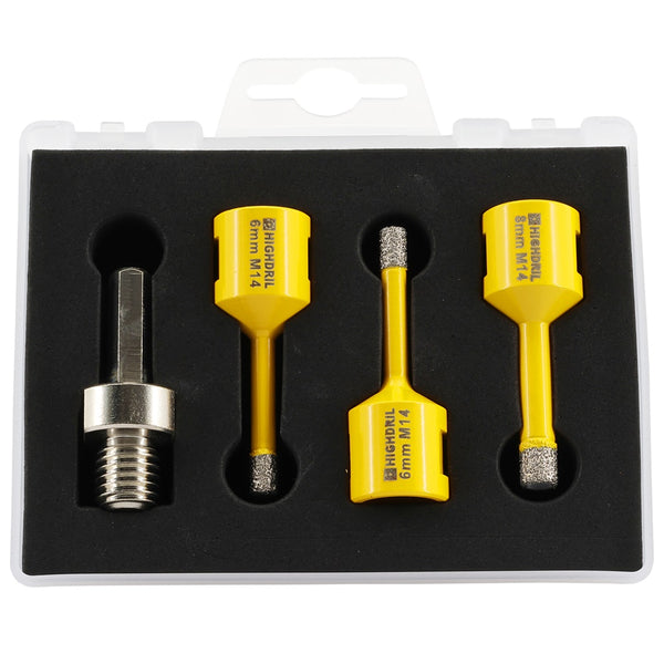 HIGHDRIL  Diamond Drill Bit 4pcs/box Dia 6/6/8mm Core Bit+Hex Shank Adapter For Granite Marble Porcelain Tile Stone M14 Thread