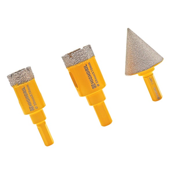 HIGHDRIL Diamond Core Bits Triangle Shanks 3pcs/set 20/25mm Drill Bits+Chamfer Bit for Granite Marble Ceramic Hole Saw