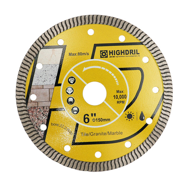 HIGHDRIL Diamond Super Thin S Ripple Saw Blade for Ceramic Tile Granite Marble Dia 4''/4.5''/5''/6''/7''/8''/9''/10''