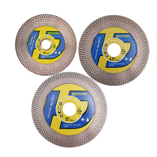 HIGHDRIL Diamond Hot Pressed Sintering Double-sides X Mesh Cutting Disc for Quartz Granite Ceramic Marble Tile 4''/4.5''/5''