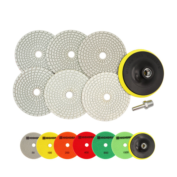 HIGHDRIL Wet Diamond Polishing Pads for Granite Marble Ceramic Dia 5 inch/125mm 6pcs/set