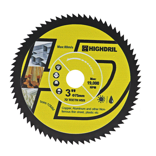 HIGHDRIL High Speed Metal Saw Blades for Copper Aluminum Metal Wood Plastic Dia 3"/75mm