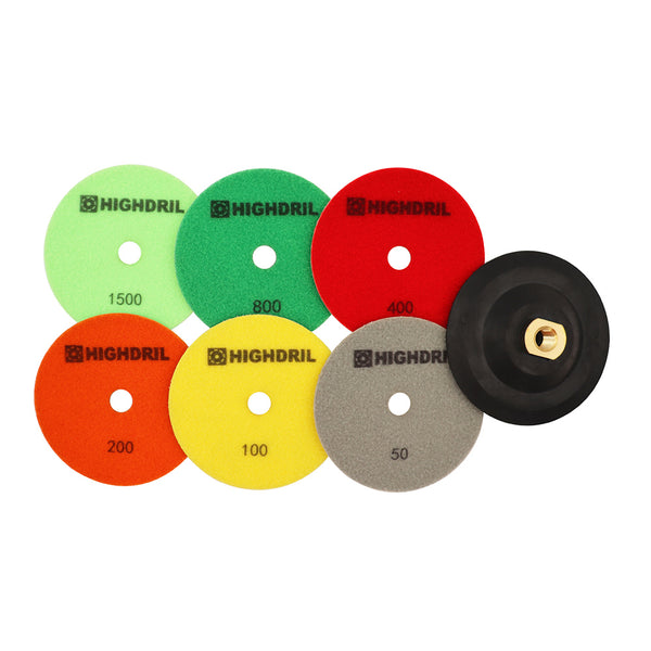 HIGHDRIL Wet Diamond Polishing Pads for Granite Marble Ceramic Dia 5 inch/125mm 6pcs/set