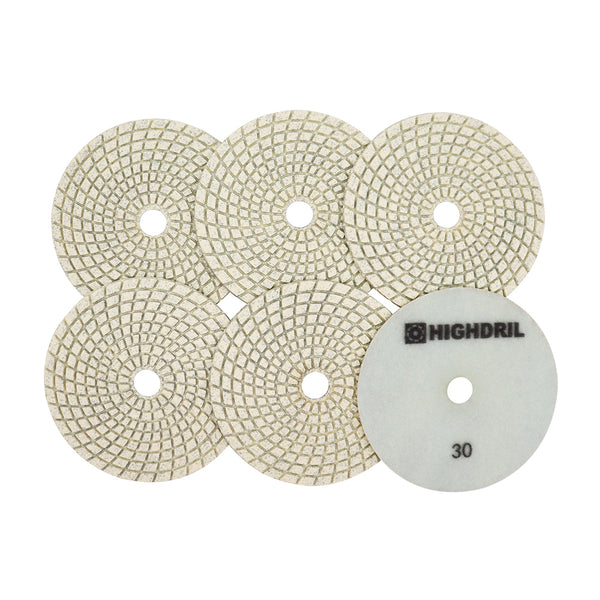 HIGHDRIL Wet Diamond Polishing Pads for Granite Marble Ceramic Dia 5 inch/125mm 6pcs/set