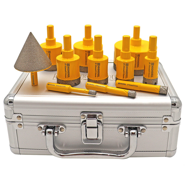 HIGHDRIL Diamond Core Bits Triangle Shanks 11pcs/set Drill Bit+Chamfer Bit Granite Marble Ceramic Vacuum Brazing Hole Saw