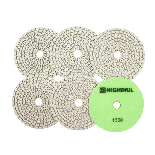 HIGHDRIL Wet Diamond Polishing Pads for Granite Marble Ceramic Dia 5 inch/125mm 6pcs/set