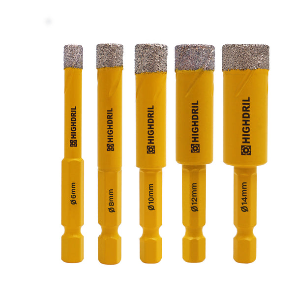 HIGHDRIL Diamond Vacuum Brazed Quick-fit Shank Drill Bits for Granite Marble Masonry Hard Plastic 6/8/10/12/14mm