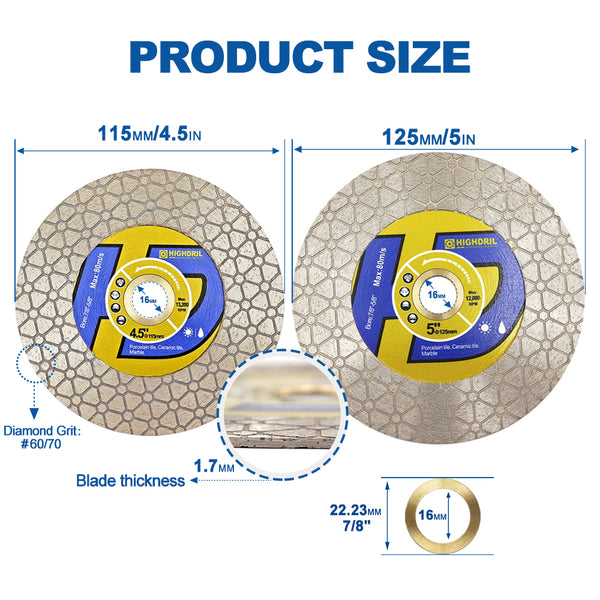 HIGHDRIL Diamond Cutting and Grinding Disc Triangular Double-sided 1/2/3/5pcs 115/125mm Marble Stone Tile Ceramic  Saw Blade