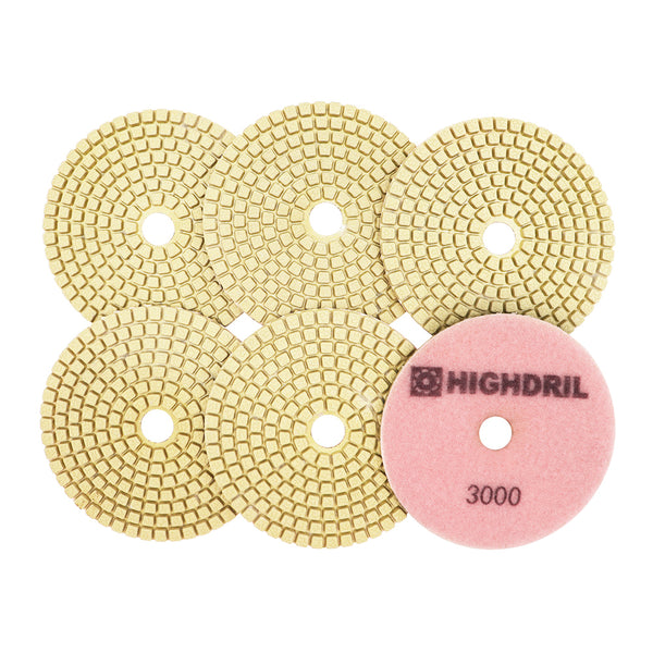 HIGHDRIL Wet Diamond Polishing Pads for Granite Marble Ceramic Dia 4 inch/100mm 6pcs/set