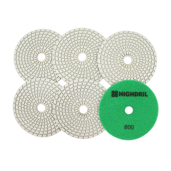 HIGHDRIL Wet Diamond Polishing Pads for Granite Marble Ceramic Dia 5 inch/125mm 6pcs/set