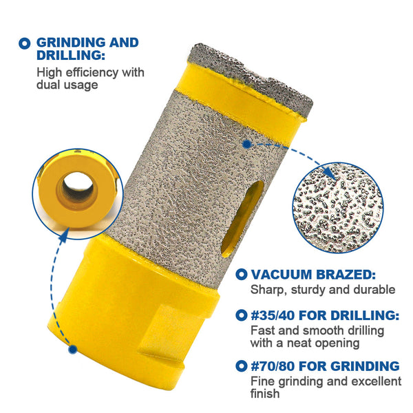 HIGHDRIL Diamond Drilling Milling Bit Vacuum Brazing 1pc or 2pcs Dia 20/25/35/50/75mm Porcelain Granite Marble Hole Saw 5/8"-11 Thread