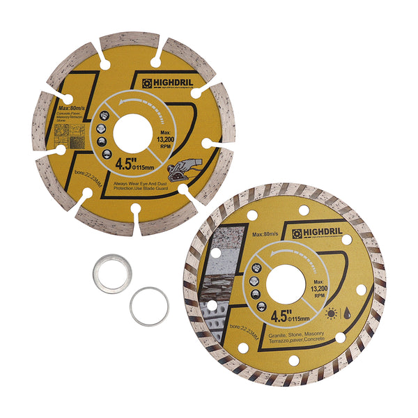 HIGHDRIL Dry Diamond Saw Blade and Corrugated Cutting Disc for Porcelain Granite Paver Concrete Dia 4''/4.5''/5'' 2pcs/set