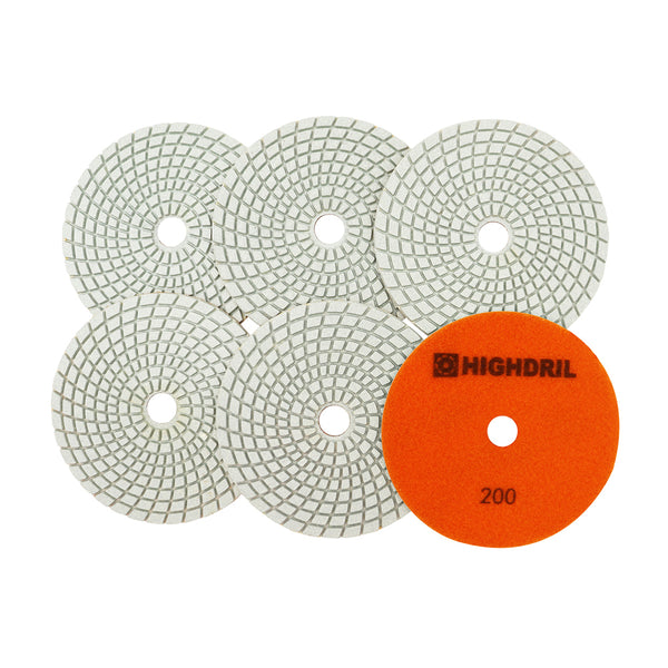 HIGHDRIL Wet Diamond Polishing Pads for Granite Marble Ceramic Dia 5 inch/125mm 6pcs/set