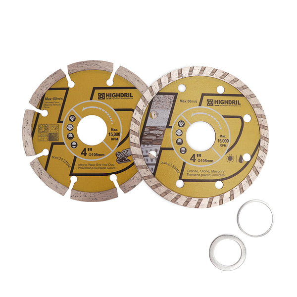 HIGHDRIL Dry Diamond Saw Blade and Corrugated Cutting Disc for Porcelain Granite Paver Concrete Dia 4''/4.5''/5'' 2pcs/set