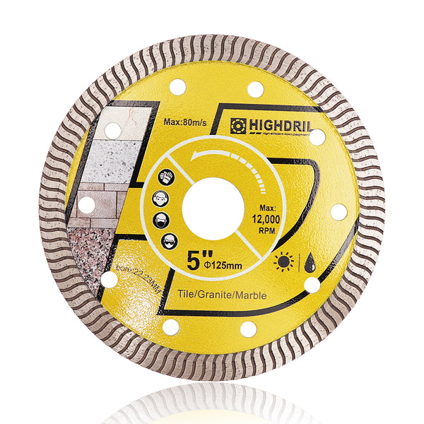 HIGHDRIL Diamond Super Thin S Ripple Saw Blade for Ceramic Tile Granite Marble Dia 4''/4.5''/5''/6''/7''/8''/9''/10''