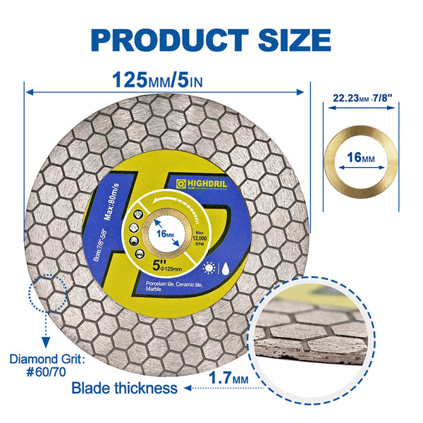 HIGHDRIL Diamond Cutting and Grinding Disc Triangular Double-sided 1/2/3/5pcs 115/125mm Marble Stone Tile Ceramic  Saw Blade