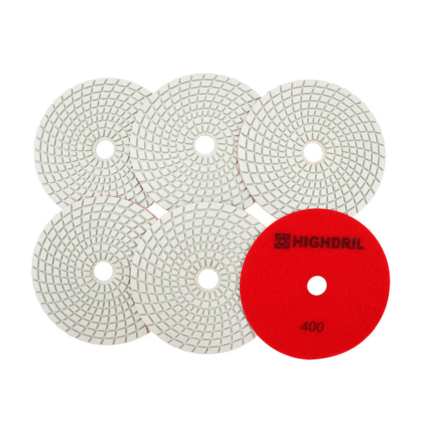 HIGHDRIL Wet Diamond Polishing Pads for Granite Marble Ceramic Dia 5 inch/125mm 6pcs/set