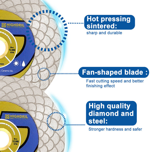 HIGHDRIL Diamond Cutting and Grinding Disc Double Sided Fan Shaped 1/2pcs 115/125mm Ceramic Porcelain Marble Stone Saw Blade