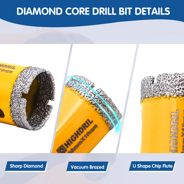 HIGHDRIL Diamond Core Bits Triangle Shanks 3pcs/set 20/25mm Drill Bits+Chamfer Bit for Granite Marble Ceramic Hole Saw