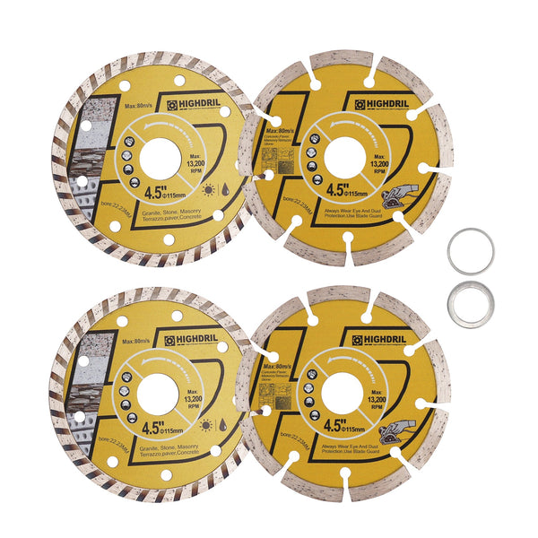 HIGHDRIL Dry Diamond Saw Blade and Corrugated Cutting Disc for Porcelain Granite Paver Concrete Dia 4''/4.5''/5'' 2pcs/set