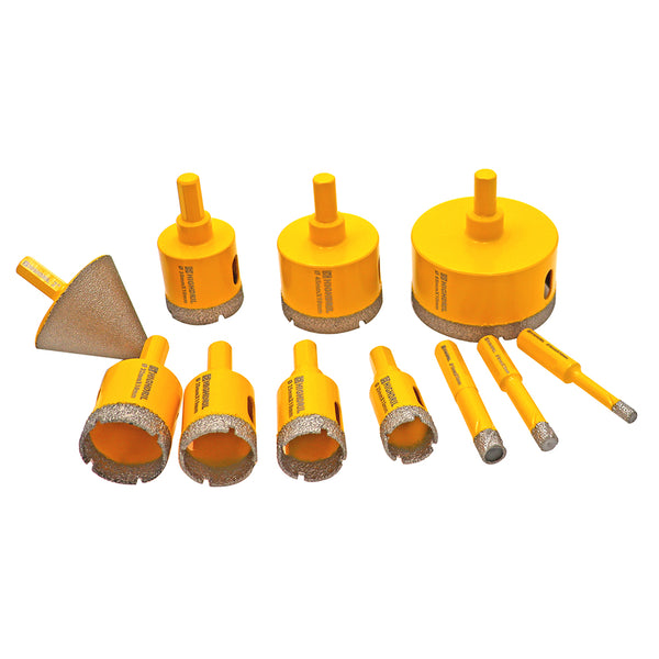 HIGHDRIL Diamond Core Bits Triangle Shanks 11pcs/set Drill Bit+Chamfer Bit Granite Marble Ceramic Vacuum Brazing Hole Saw