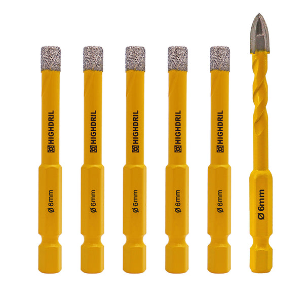 HIGHDRIL Diamond Vacuum Brazed Quick-fit Shank Drill Bits for Granite Marble Masonry Hard Plastic 6/8/10/12/14mm