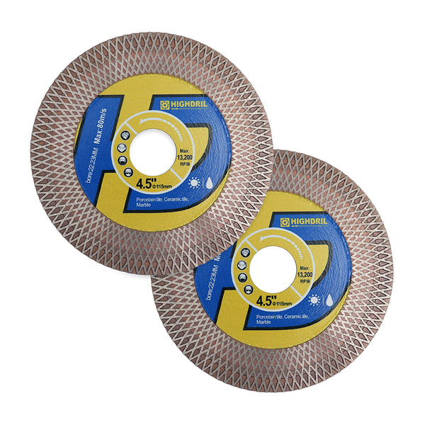 HIGHDRIL Diamond Hot Pressed Sintering Double-sides X Mesh Cutting Disc for Quartz Granite Ceramic Marble Tile 4''/4.5''/5''