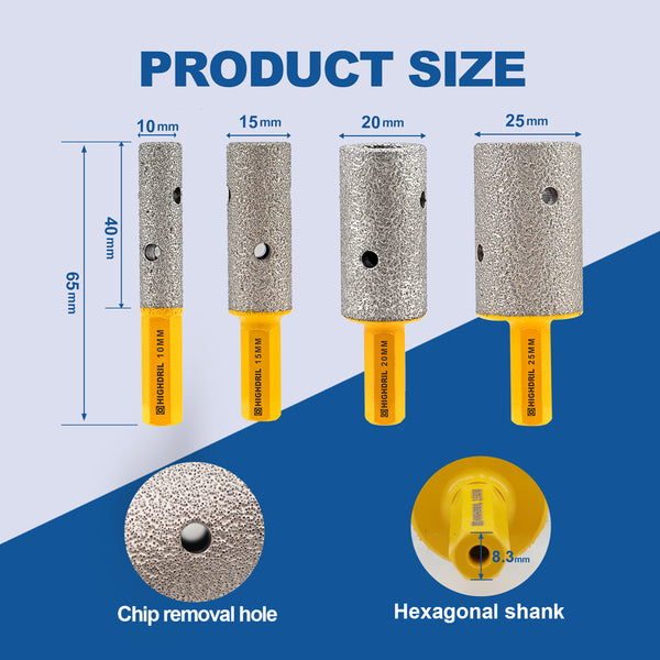 HIGHDRIL Diamond Milling Finger Bit 1pcs 10/15/20/25mm Ceramics Porcelain Tile Marble Granite Hole Saw Hexagonal Shank