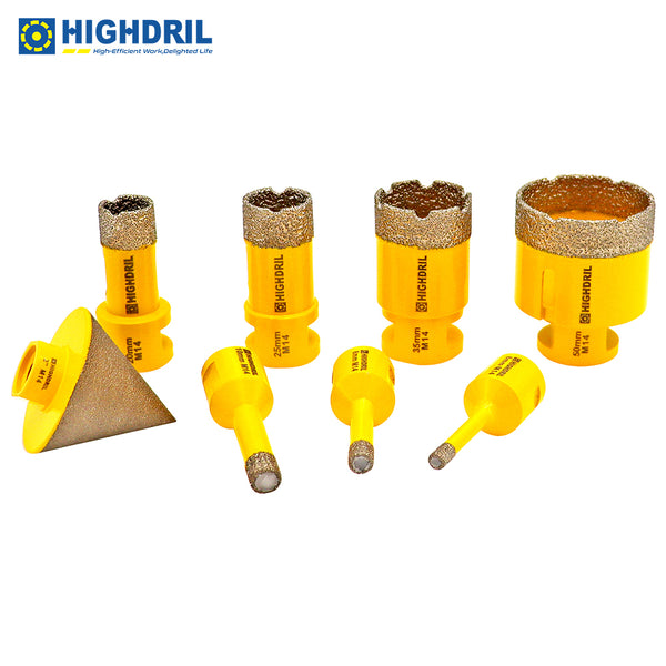 HIGHDRIL Diamond Drill Bits 8pcs/Box 6/8/10/20/25/35/50mm Core Bit+2" Chamfer Bit Porcelain Granite Marble Hole Saw M14 Thread