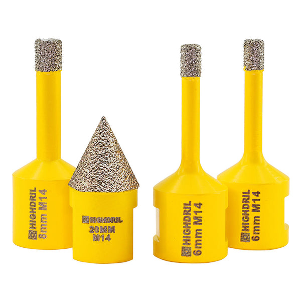 HIGHDRIL Diamond Core Bit 4pcs/set Dia 6/6/8mm Drill Bit+20mm Chamfer Bit Porcelain Granite Marble Stone M14 Thread