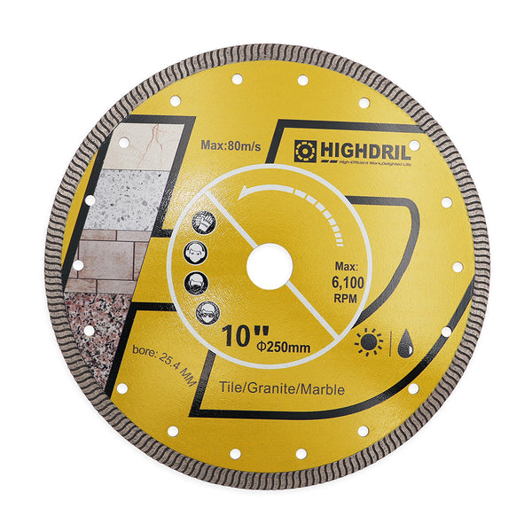 HIGHDRIL Diamond Super Thin S Ripple Saw Blade for Ceramic Tile Granite Marble Dia 4''/4.5''/5''/6''/7''/8''/9''/10''