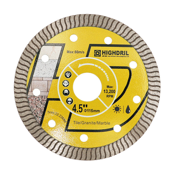 HIGHDRIL Diamond Super Thin S Ripple Saw Blade for Ceramic Tile Granite Marble Dia 4''/4.5''/5''/6''/7''/8''/9''/10''