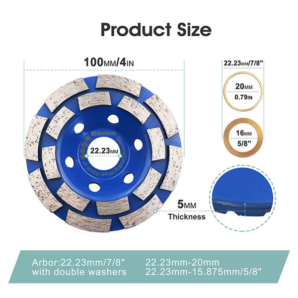 HIGHDRIL Diamond Sintered Double Row Grinding Wheel for Concrete Marble Granite Tile Dry or Wet Polishing Milling Tools 4''/4.5''/5''/7''