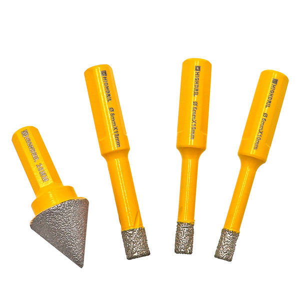 HIGHDRIL Diamond Core Bit 4pcs/box Dia 6/6/8mm Drill Bit+20mm Chamfer Bit Granite Marble Porcelain Tile Vacuum Brazing Hole Saw