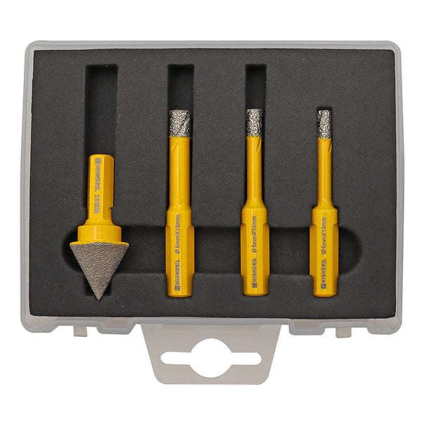 HIGHDRIL Diamond Core Bit 4pcs/box Dia 6/6/8mm Drill Bit+20mm Chamfer Bit Granite Marble Porcelain Tile Vacuum Brazing Hole Saw