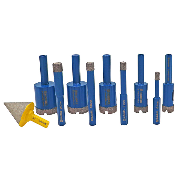 HIGHDRIL Diamond Drill Bits 10pcs 6/8/10/12/16/20/25/30/32mm Core Bit+35mm Chamfer Ceramic Marble Granite Hexagon Shank