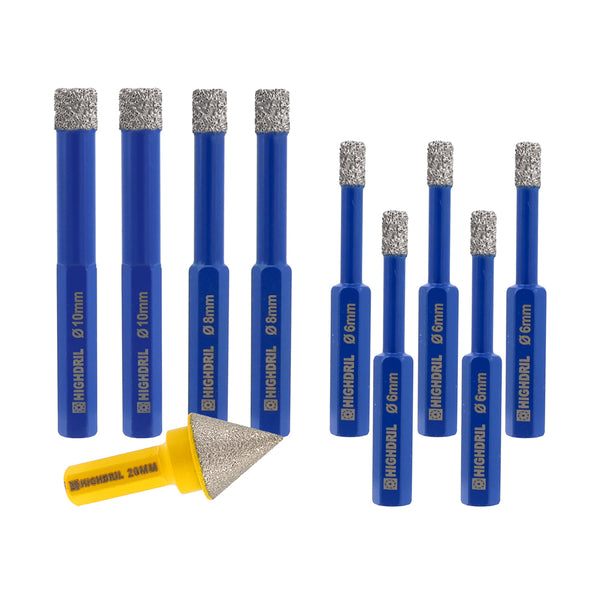 HIGHDRIL Diamond Drill Bits 8/10pcs 6/8/10/12/14/16/18mm+20mm Chamfer Granite Marble Ceramic Masonary Hole Saw Hexagon Shank